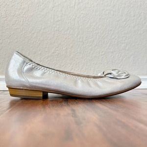 PAUL GREEN Rosette Ballet Flats in Silver Shimmer Suede Leather UK 7 US 9.5
